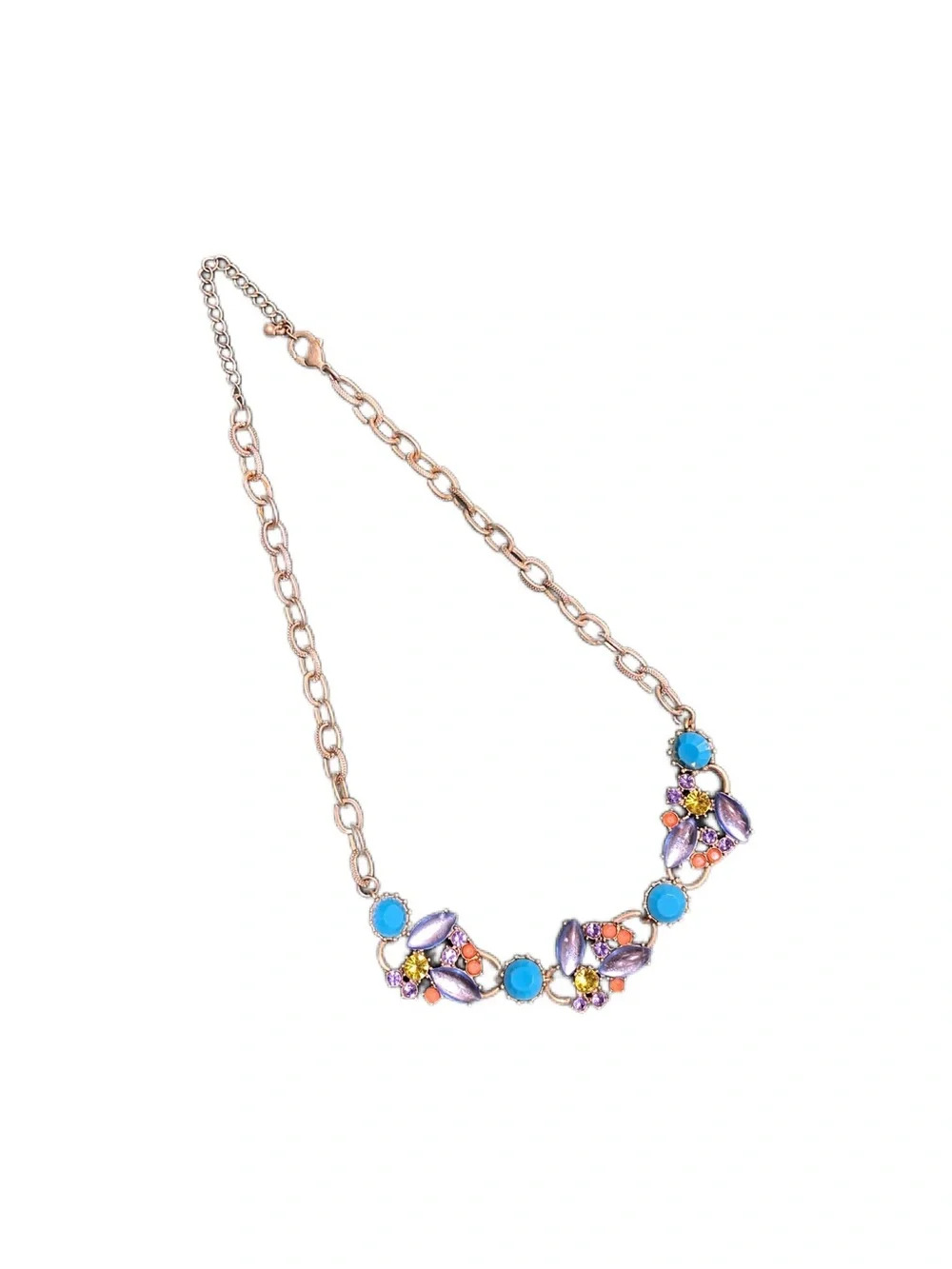 Statement Multicolor Cabochons & Crystal Necklace - Rose Gold Chain